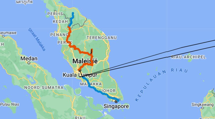 Kuala Lumpur tot Thailand fietsRoute