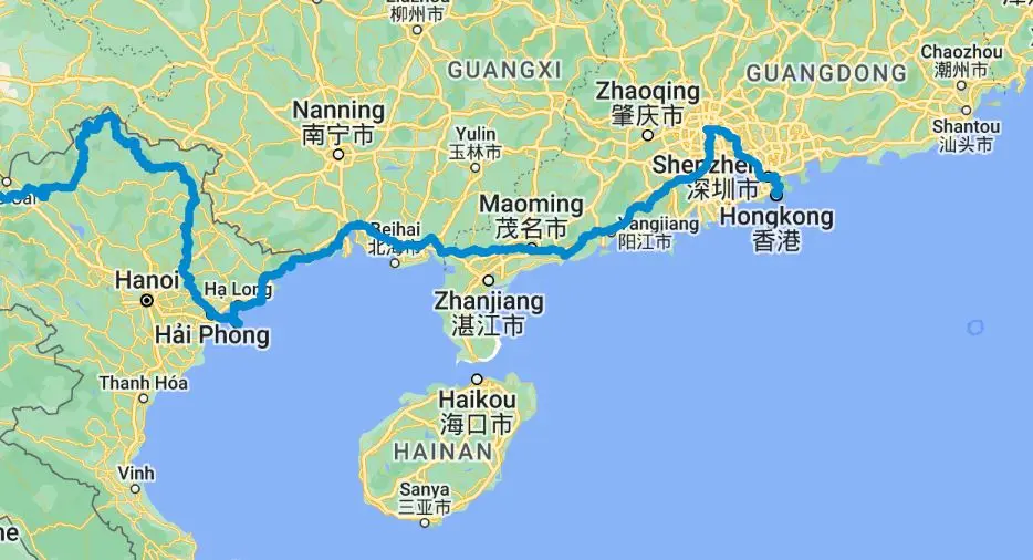 Fietsroute Vietnam naar Hong Kong